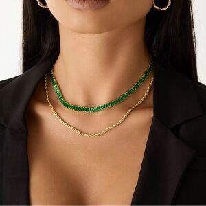 18K Gold Plated Green Cubic Zirconia Tennis Chain Necklace